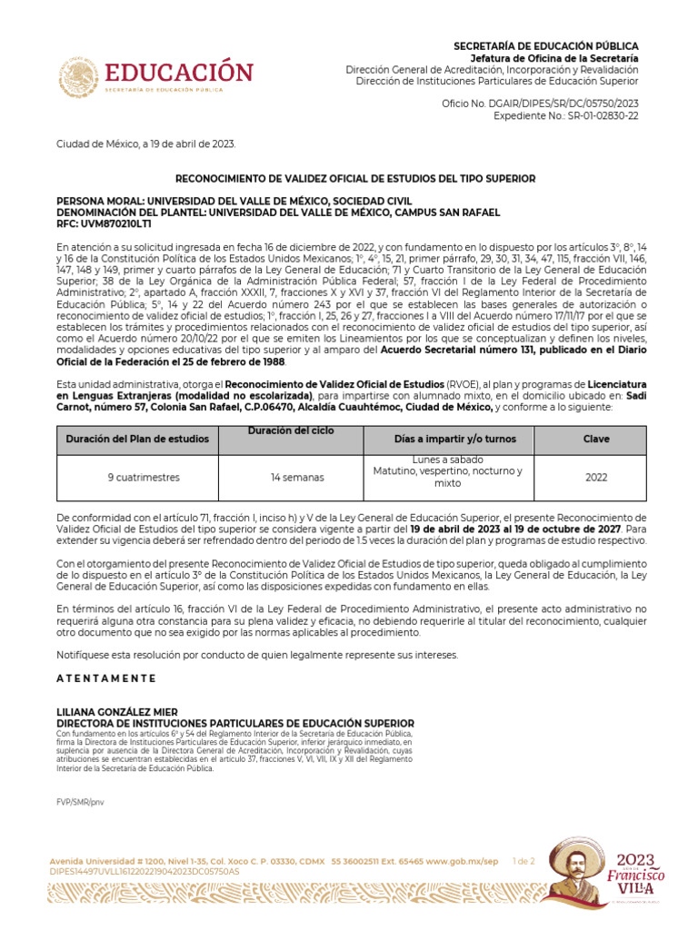 RVOE para Licenciatura en Lenguas Extranjeras | PDF | México | Plan de ...