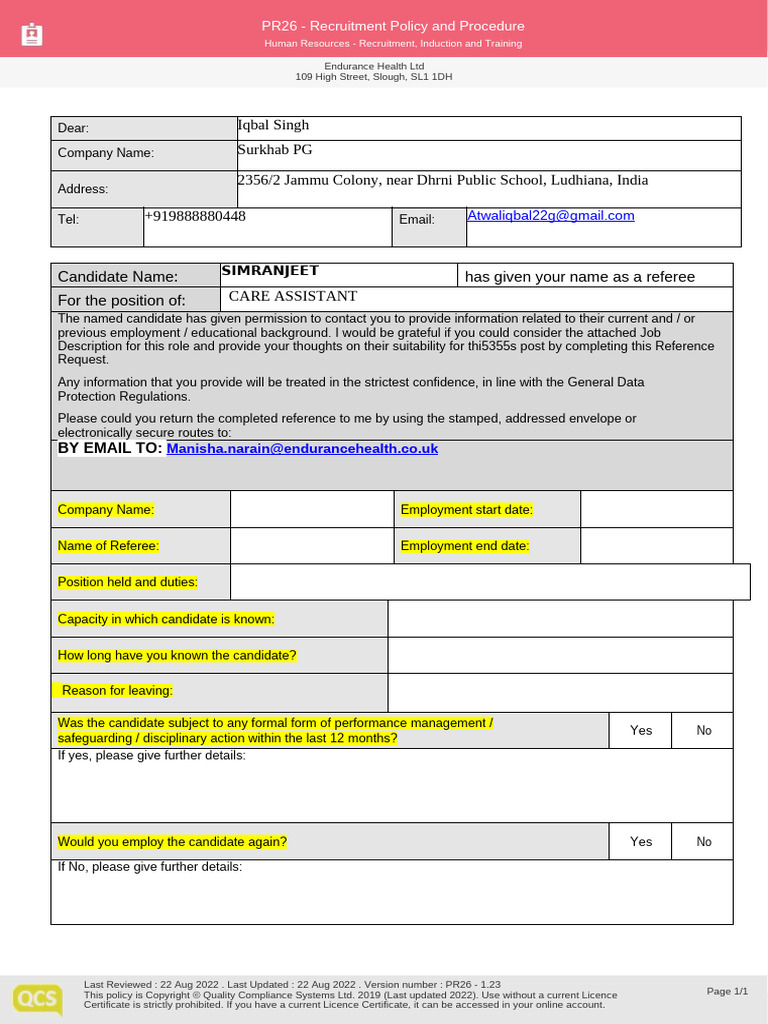 Professional Reference Request | PDF | License