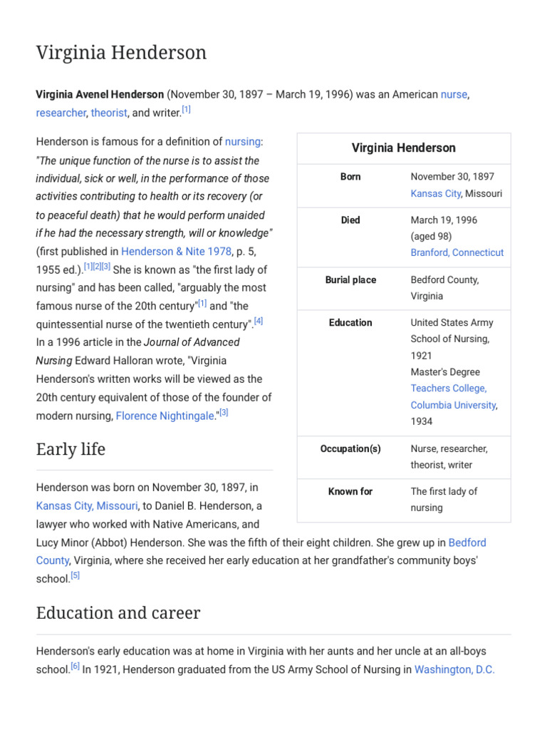 Virginia Henderson: Nursing Pioneer | PDF | Health Care | Nursing