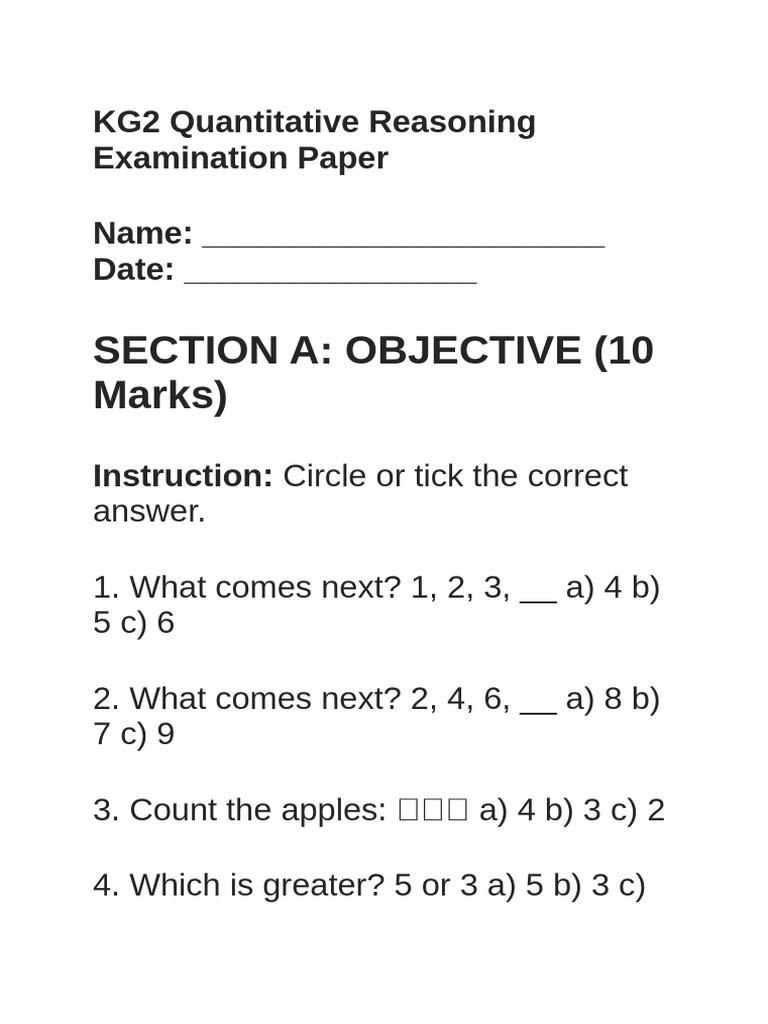 KG2 Quantitative Reasoning Exam Paper | PDF
