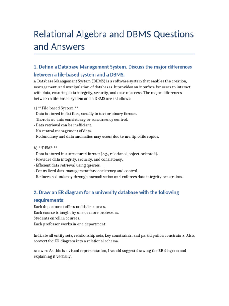 DBMS and Relational Algebra Insights | PDF | Databases | Computing