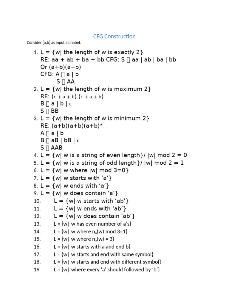 CFG Exercise | PDF