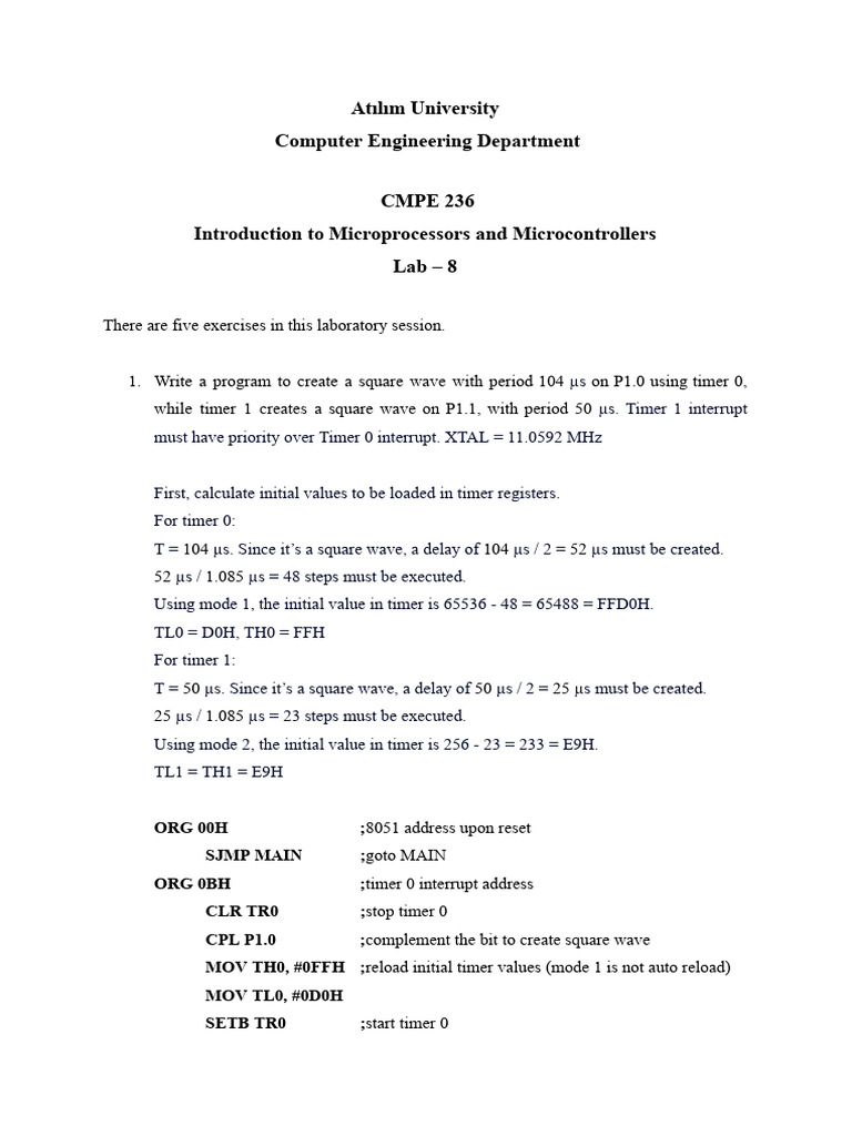 Microprocessor Lab: Timer and Counter Exercises | PDF | Office ...