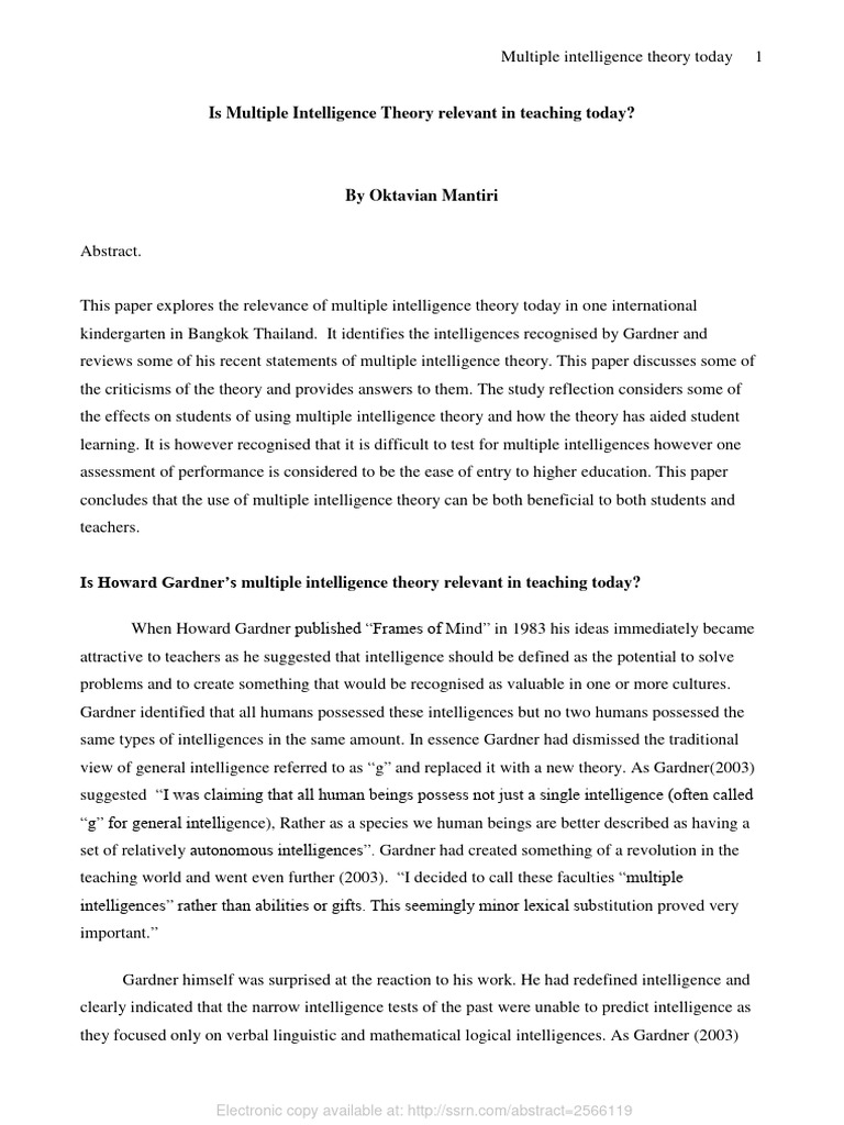Is Multiple Intelligence Theory Relevant | PDF | Intelligence | Teachers