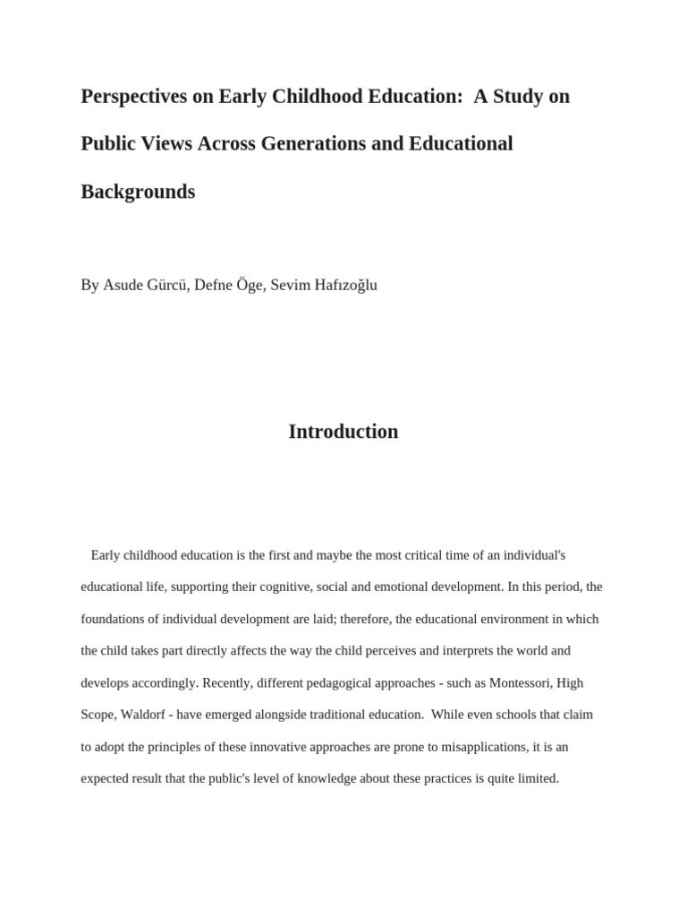 Public Perspectives on Early Childhood Education | PDF | Early ...