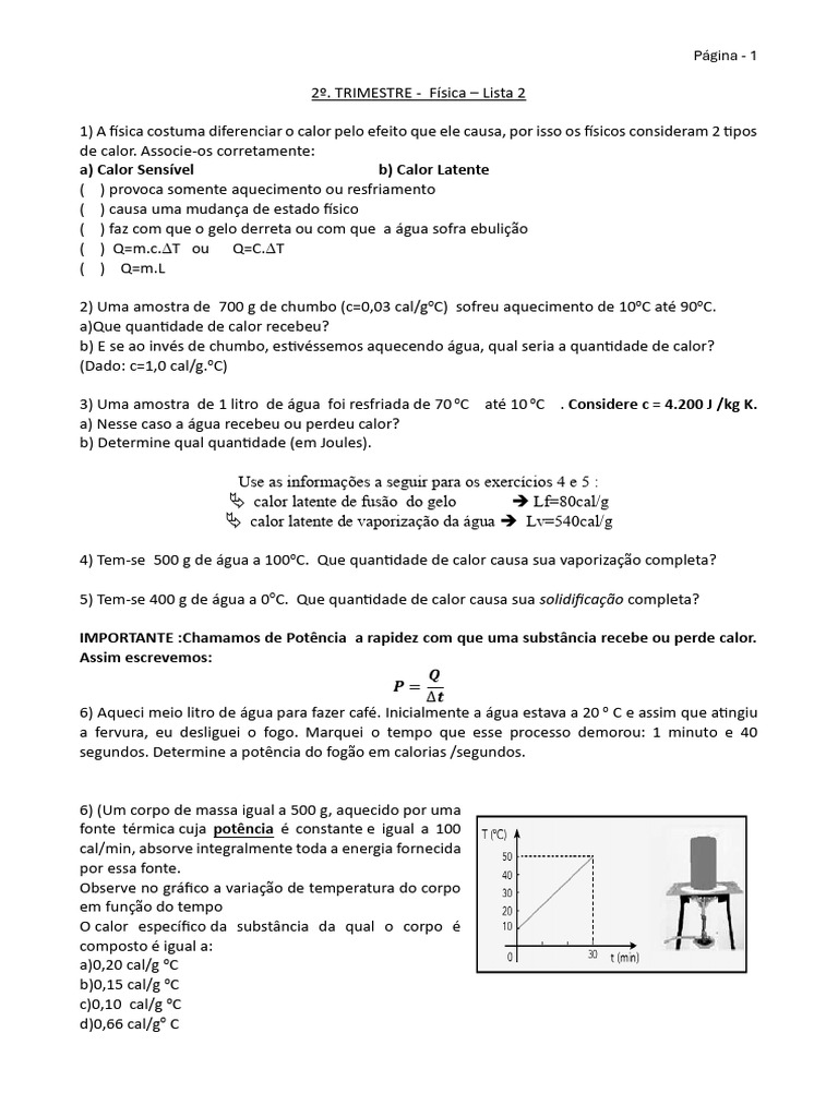 Exercícios de Calor e Mudanças de Estado | PDF | Calor | Temperatura