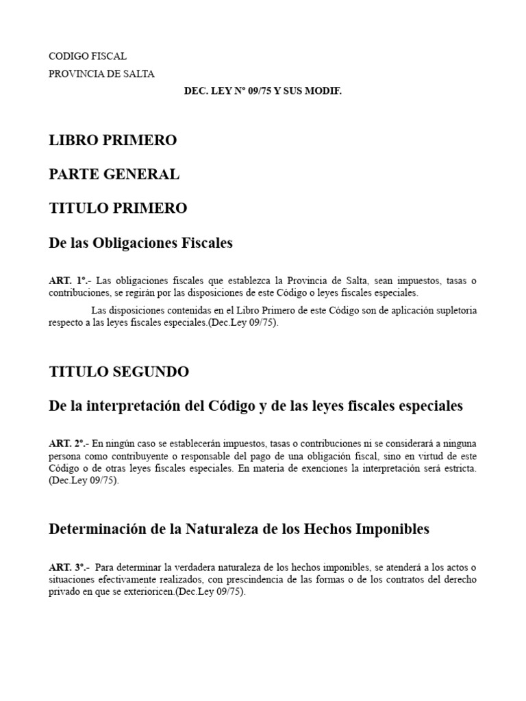 Código Fiscal de Salta: Obligaciones y Administración | PDF | Impuestos ...