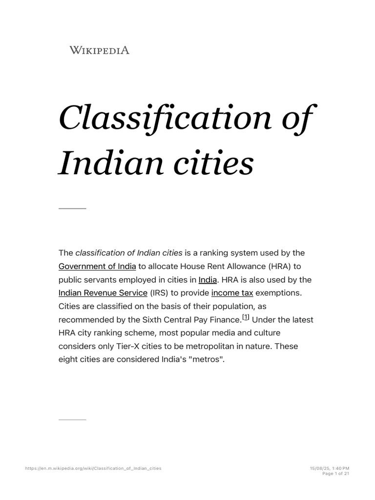 Classification of Indian Cities by Tier | PDF | Government Finances | Taxes