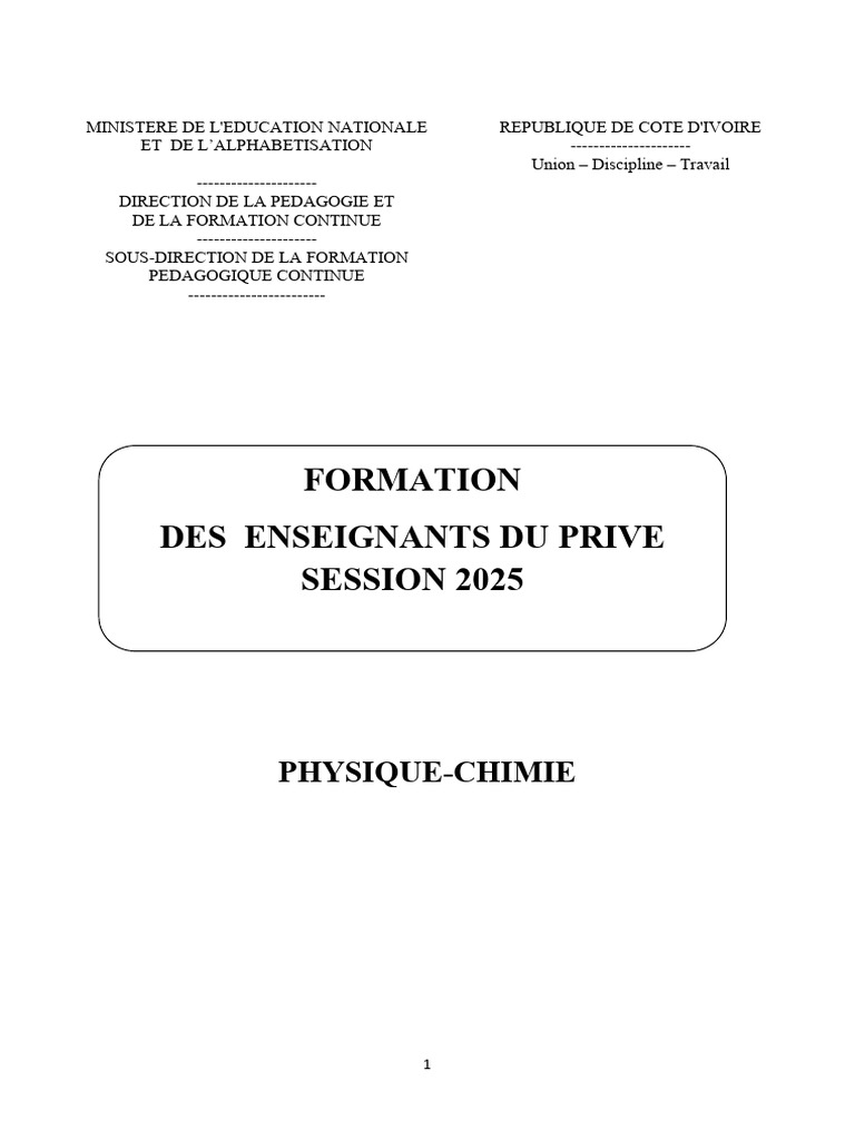 Formation des Enseignants 2025 en Côte d'Ivoire | PDF