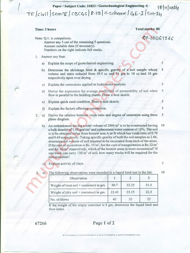 Be Civil Engineering Semester 5 2024 December Geotechnical Engineering ...