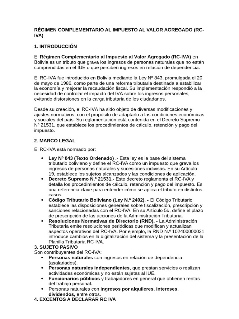 Régimen Complementario al IVA en Bolivia | PDF | Impuestos | Impuesto ...