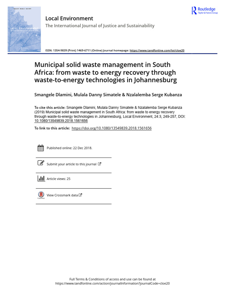 Municipal Solid Waste Management in South Africa: From Waste To Energy ...