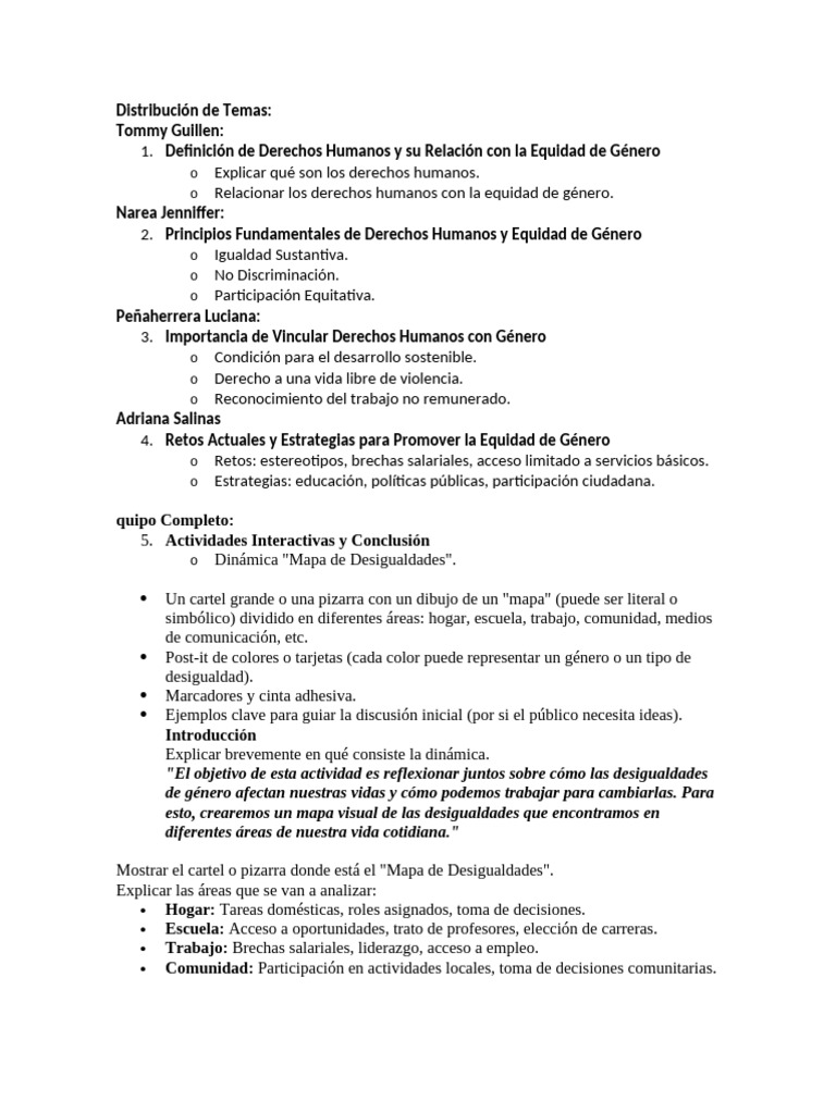 Distribución de Temas Derechos Humanos y Equidad de Género Casa Abierta ...