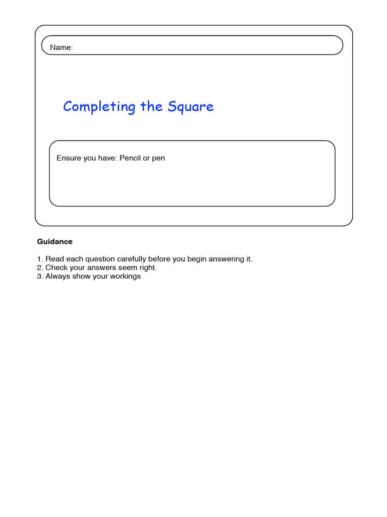 Completing the Square Practice Questions | PDF | Chess | Chess Theory