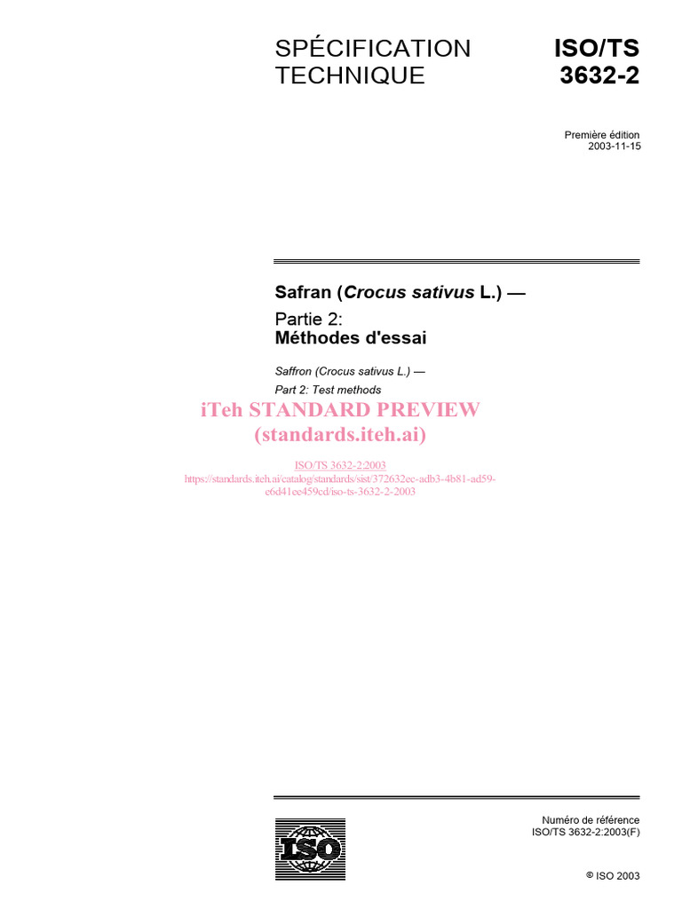 Méthodes d'essai pour le safran ISO 3632-2 | PDF | Organisation ...