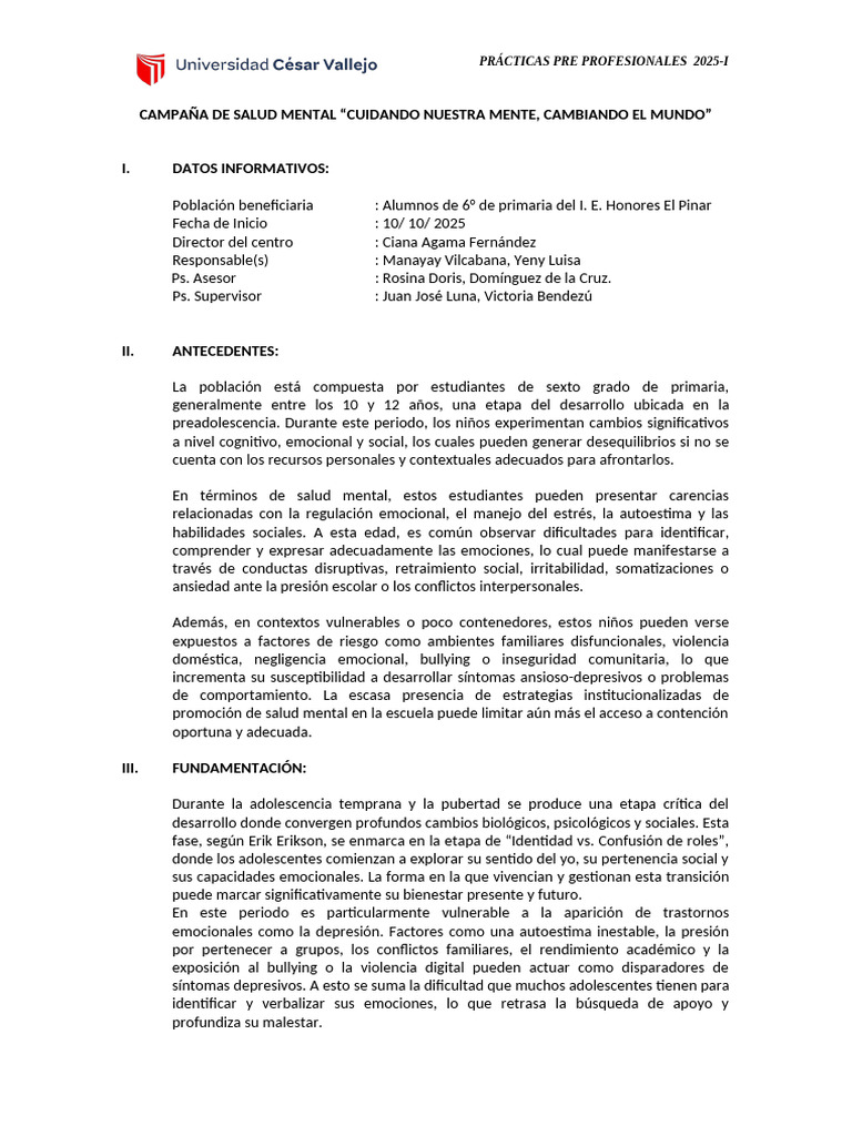 Campaña de Salud Mental 2025-I | PDF | Salud mental | Las emociones