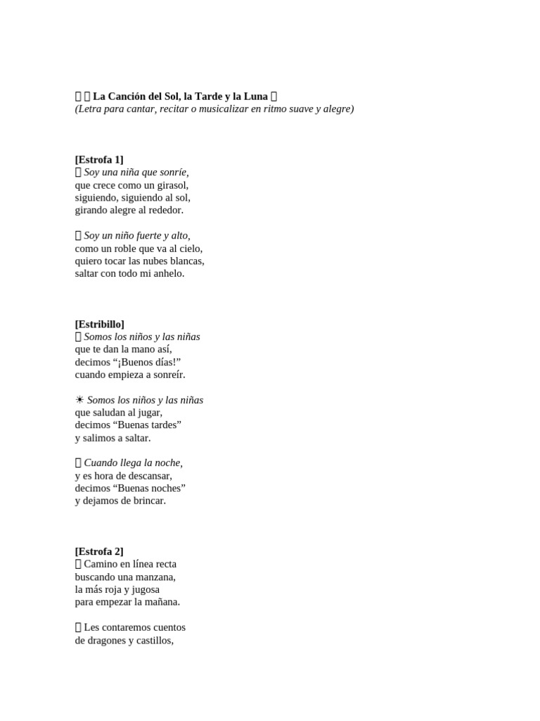 Letra de La Canción del Sol | PDF