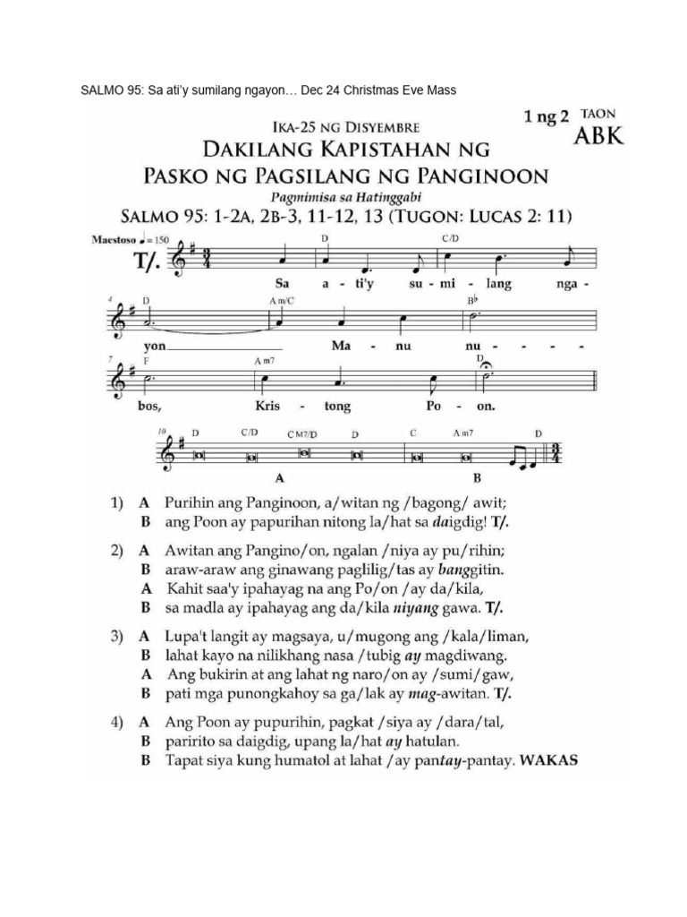 SALMO 95 - Sa Atiy Sumilang Ngayon Dec 24 Christmas Eve Mass | PDF