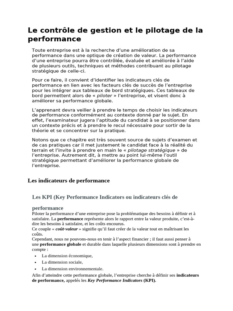 Pilotage de la performance en entreprise | PDF | Business | Économie d ...