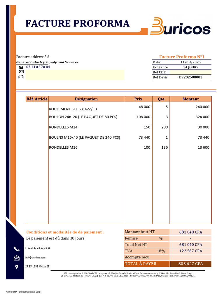 Facture Proforma - Buricos | PDF