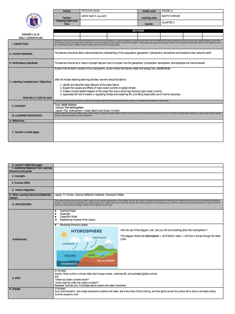 Lesson Plan For Sci 704 | PDF | Oceans | Learning
