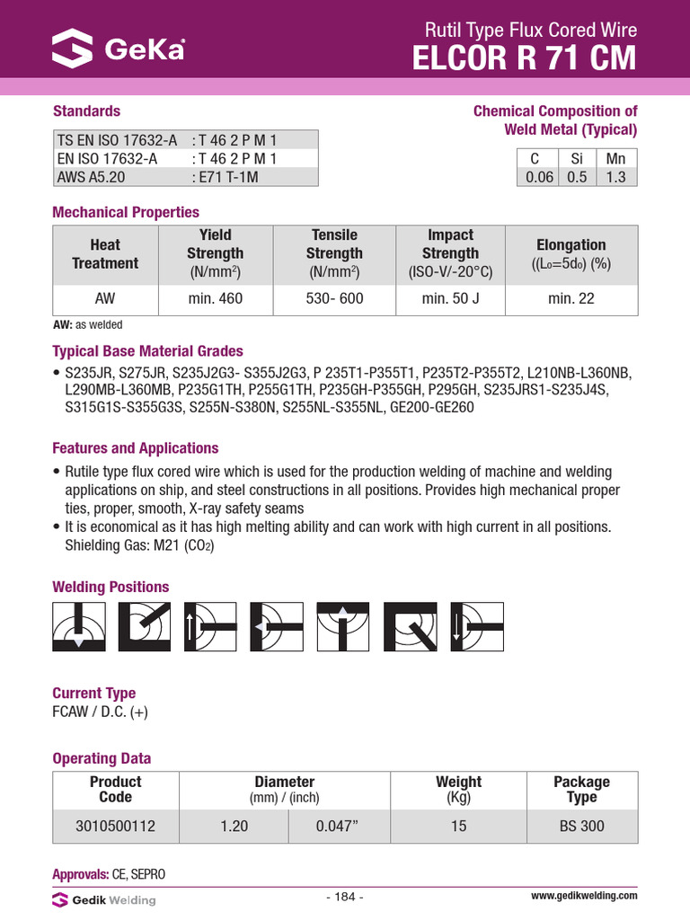ELCOR R71 Flux Cored Wire Properties | PDF