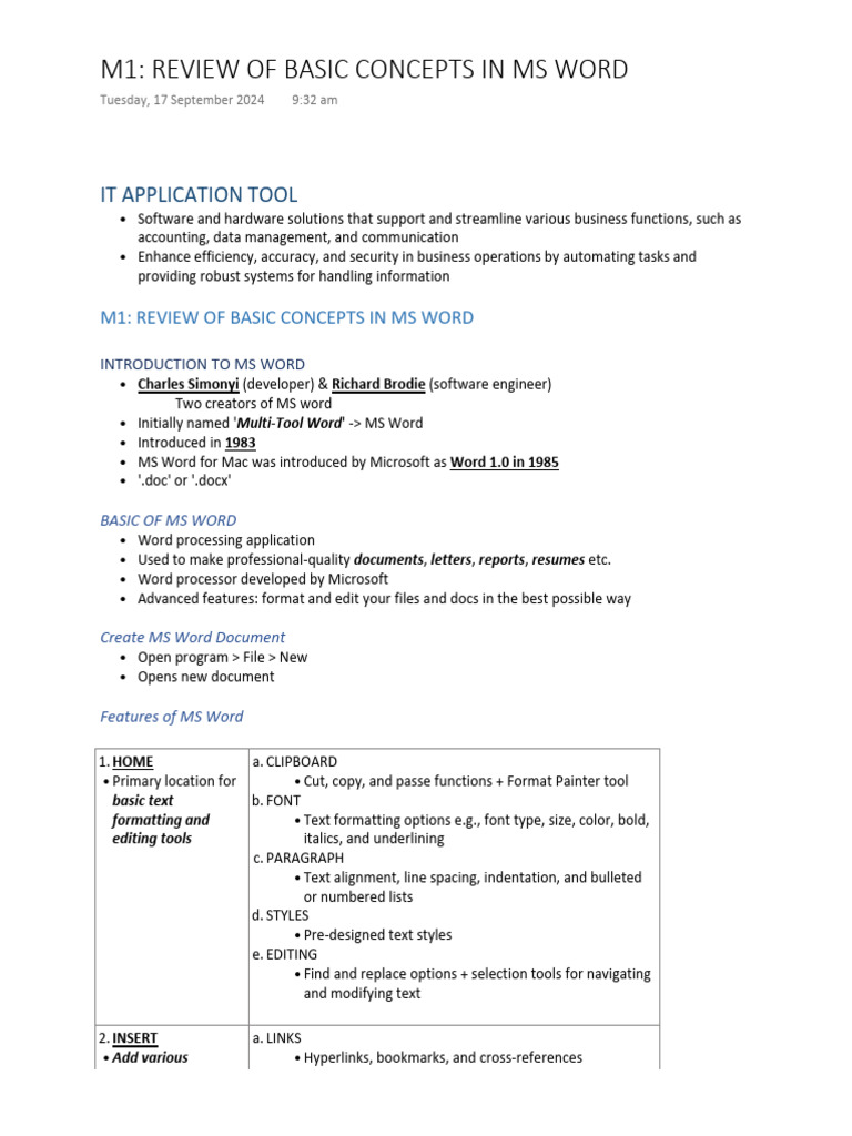 MS Word: Essential Features Overview | PDF | Microsoft Word | Note ...