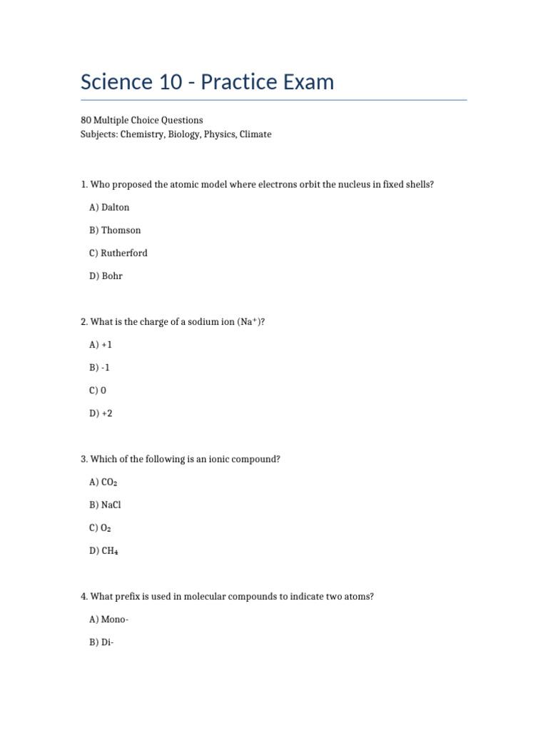 Science 10 Practice Exam: MCQs on STEM | PDF | Atmosphere Of Earth ...