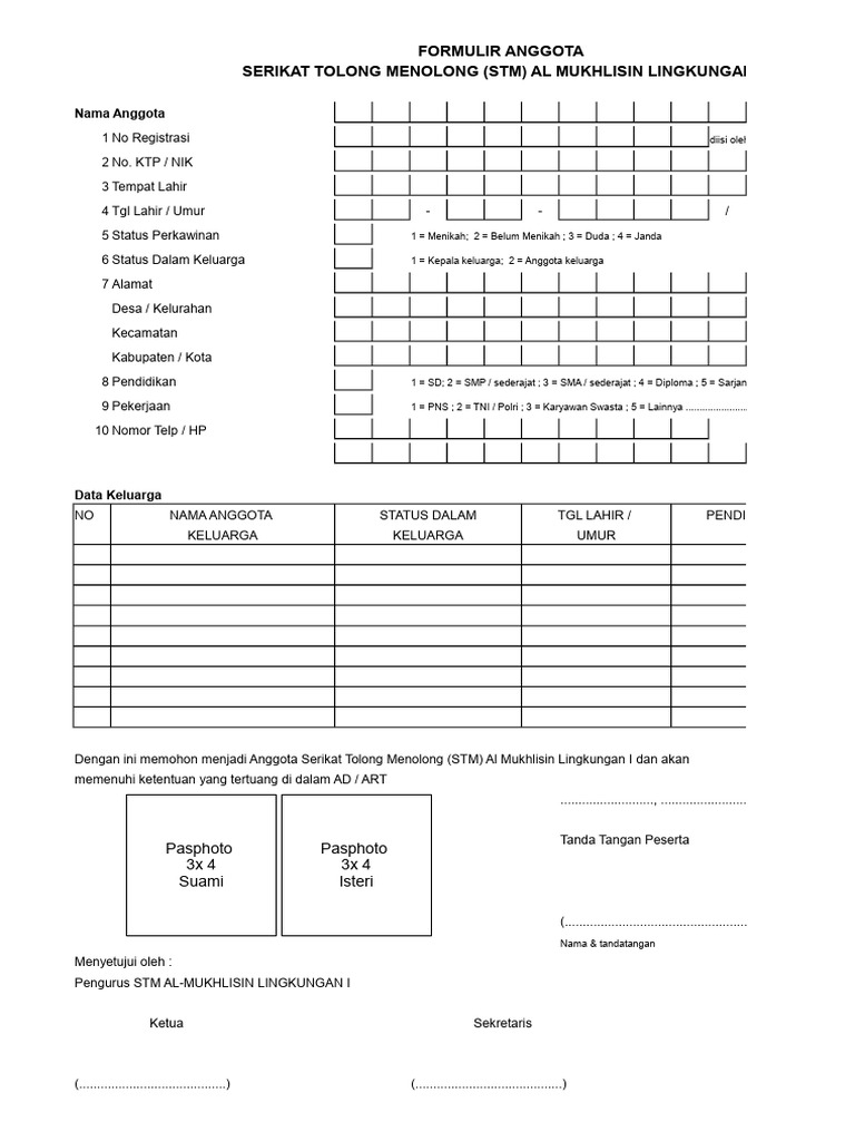 Formulir Anggota STM Al Mukhlisin | PDF