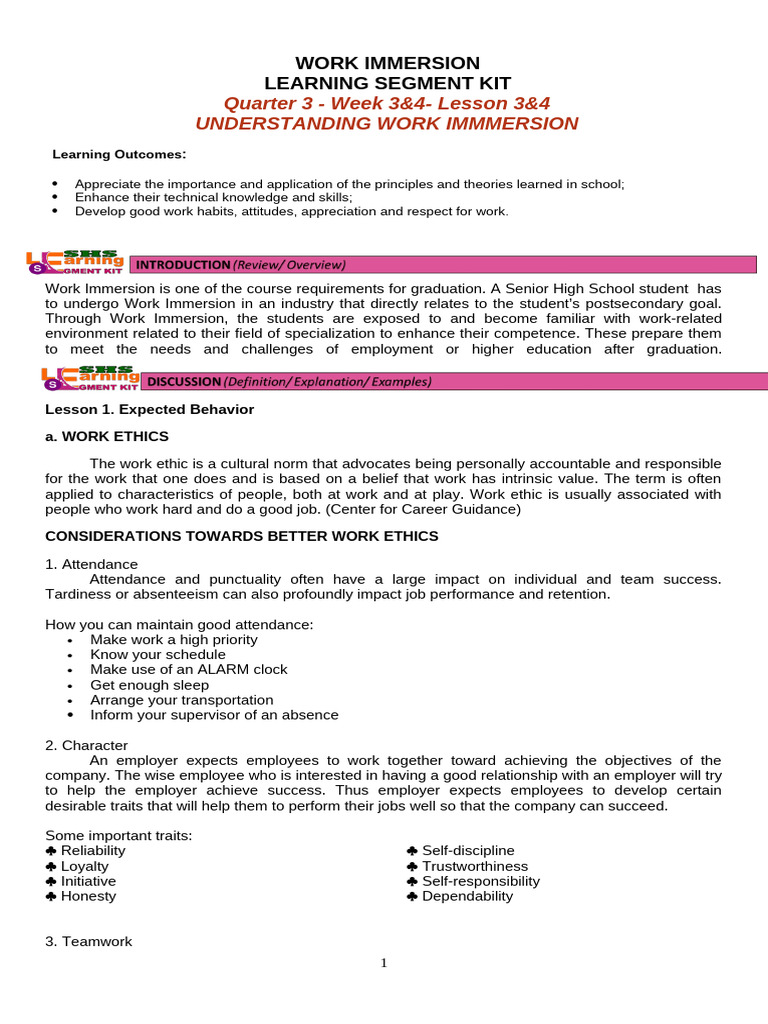 Work Immersion: Essential Skills Guide | PDF | Résumé | Welding