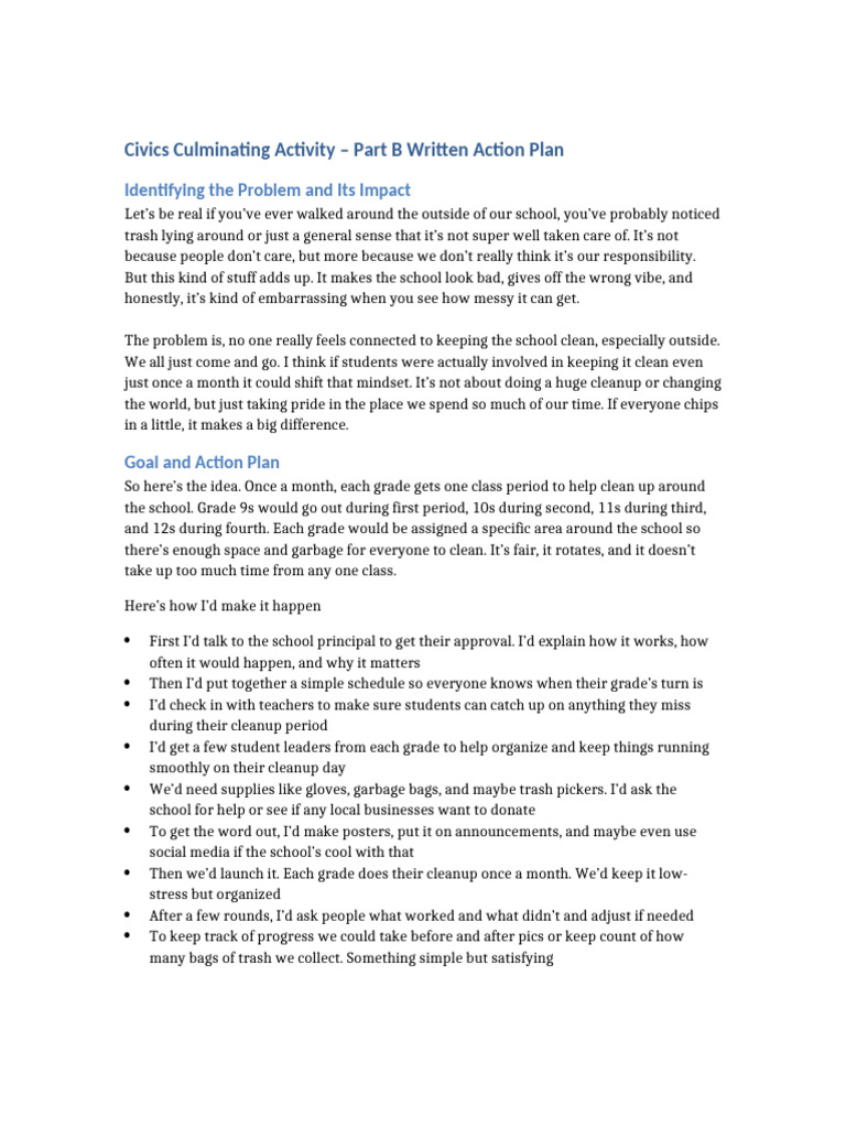 School Cleanup Action Plan for Students | PDF