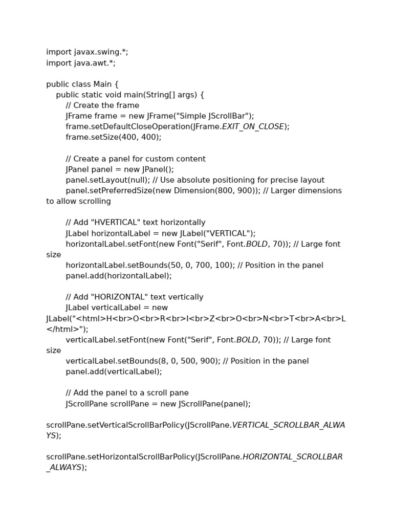 Simple JScrollBar Example in Java | PDF