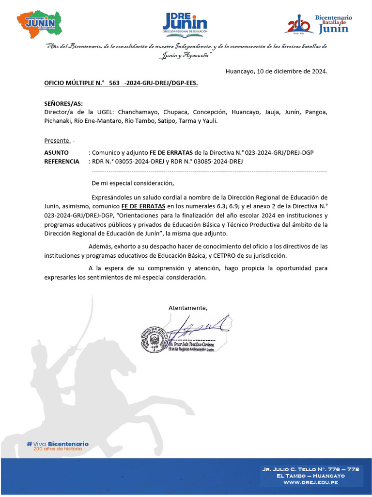 Oficio Multiple N°563-2024-Grj-Dej-Dgp | PDF