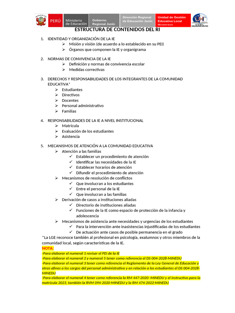 Estructura y Normas de Convivencia IE | PDF