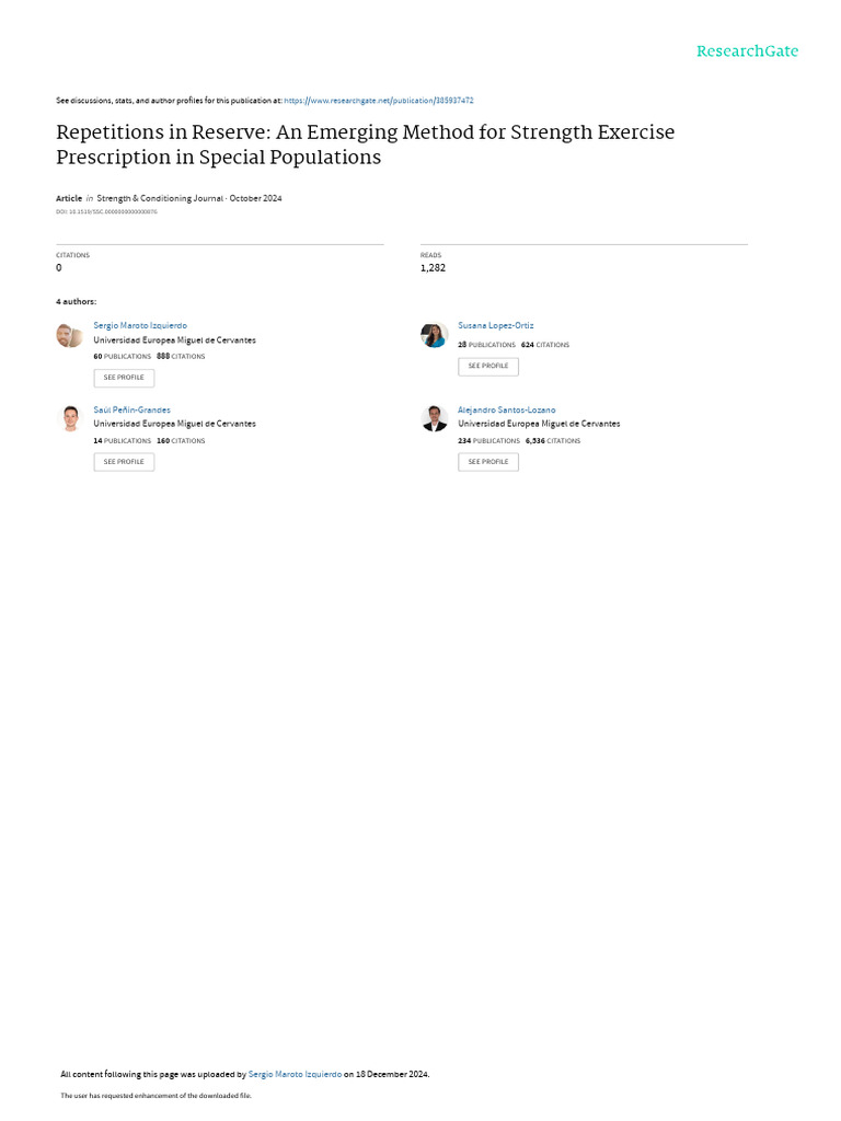 RIR Method for Strength Training in Special Populations | PDF ...