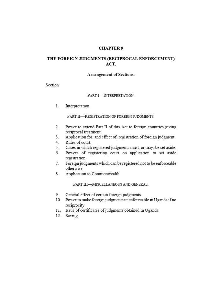 Foreign Judgments Enforcement Act Overview | PDF | Judgment (Law ...