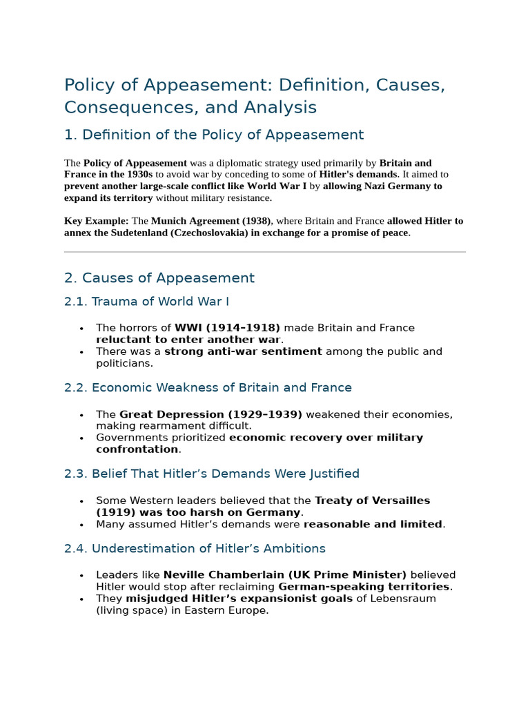 Understanding the Policy of Appeasement | PDF | French Third Republic ...