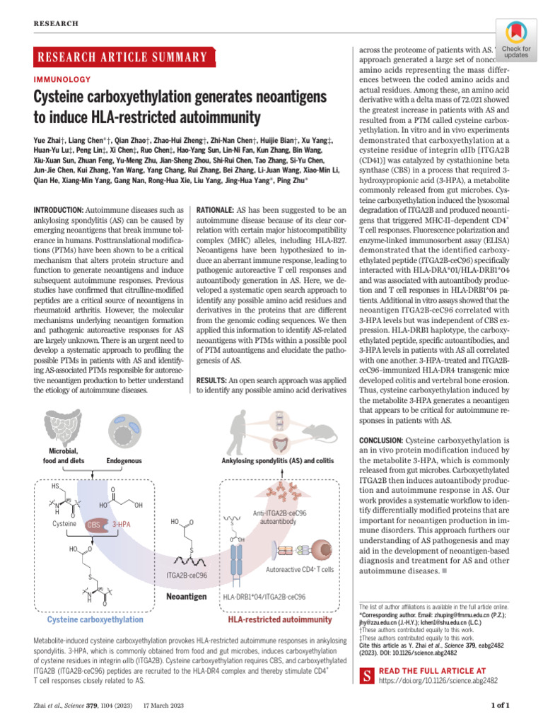 Science 2024 Cystine Carboxyethylation Generates Neoantigens to Induce ...