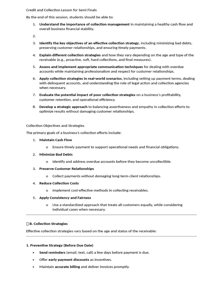 Collection Strategies for Cash Flow Management | PDF | Business