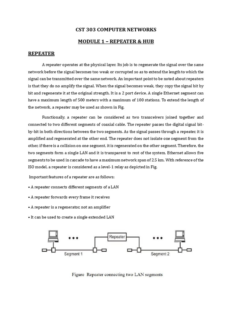 Repeater and Hub Overview in Networking | PDF | Computer Network | Ethernet