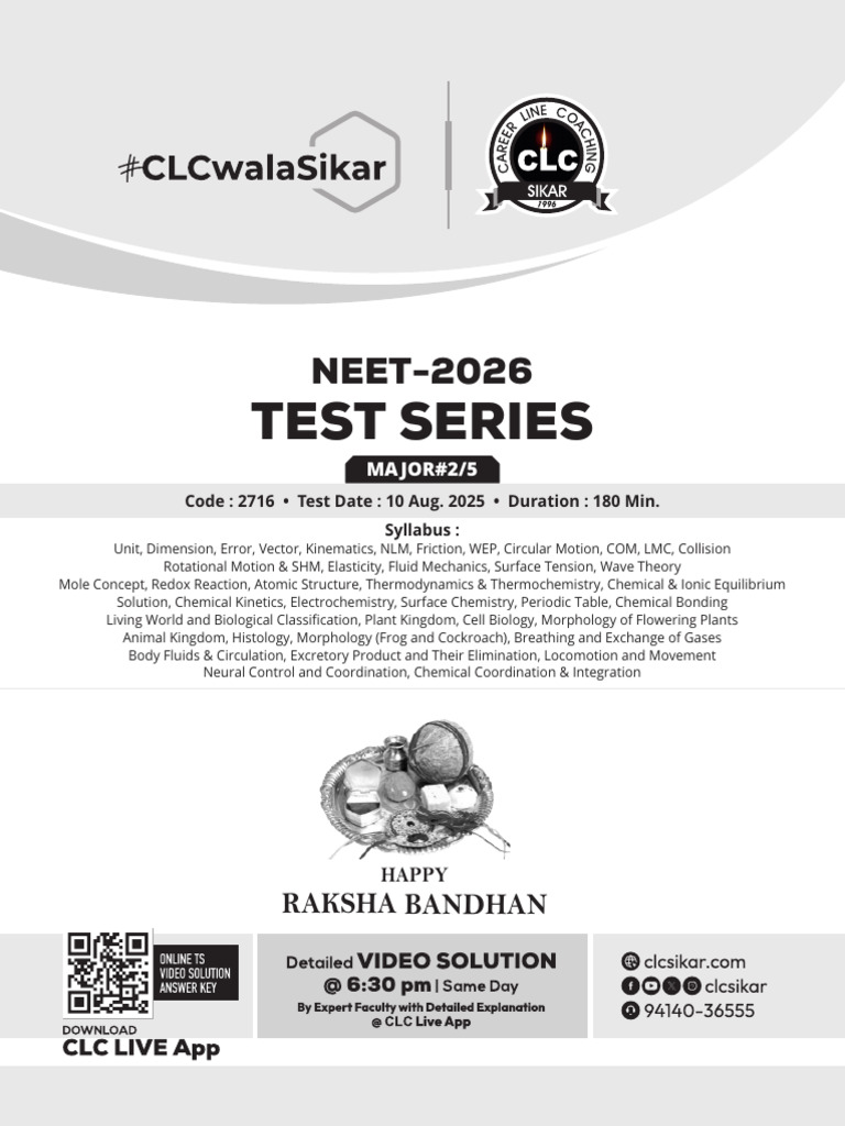 NEET 2026 Test Series Overview | PDF