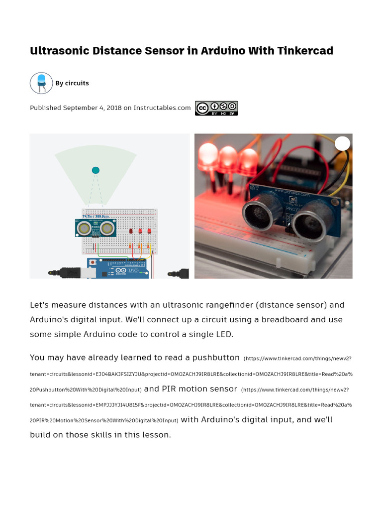 Ultrasonic Distance Sensor In Arduino With Tinkercad Arduino Arduino