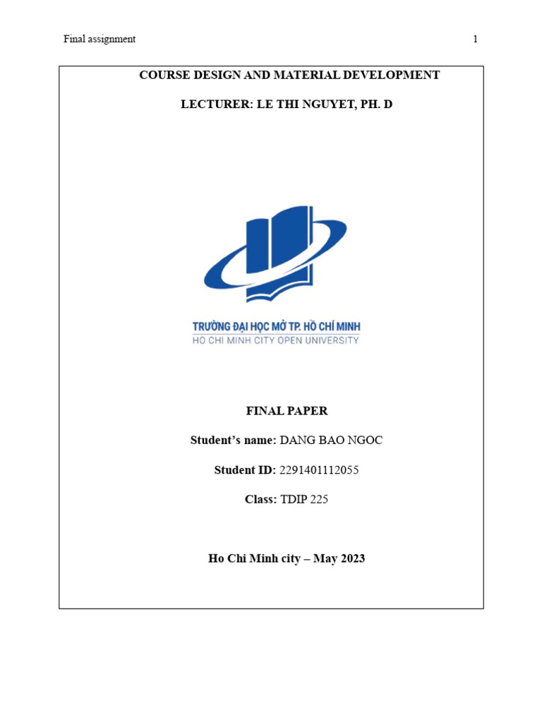 Ngoc.d.b - Final Exam | PDF | Curriculum | Learning
