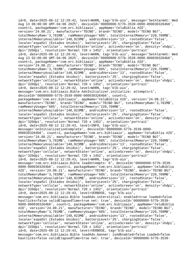 CeluBiblia AIO App Log Analysis | PDF