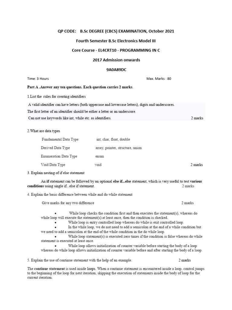 B.Sc Electronics C Programming Exam Guide | PDF | Control Flow ...