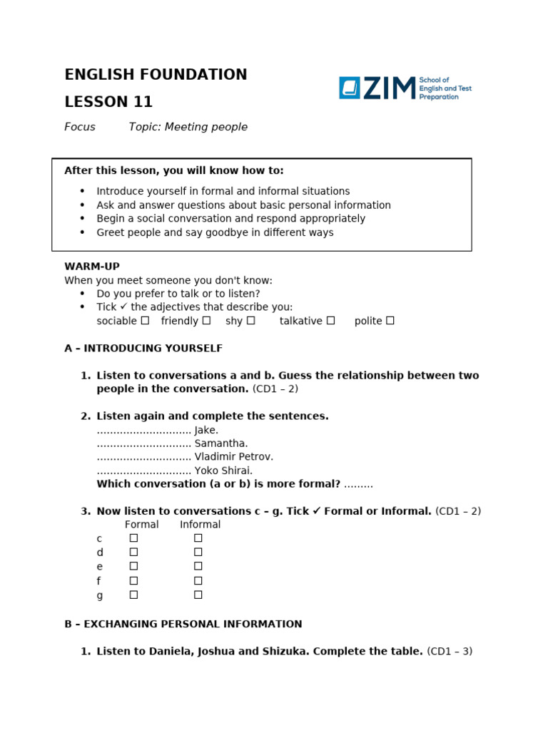 English Foundation - Speaking. Lesson 11.120 | PDF | Communication ...