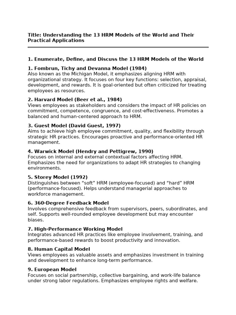13 Global HRM Models Explained | PDF | Human Resource Management ...