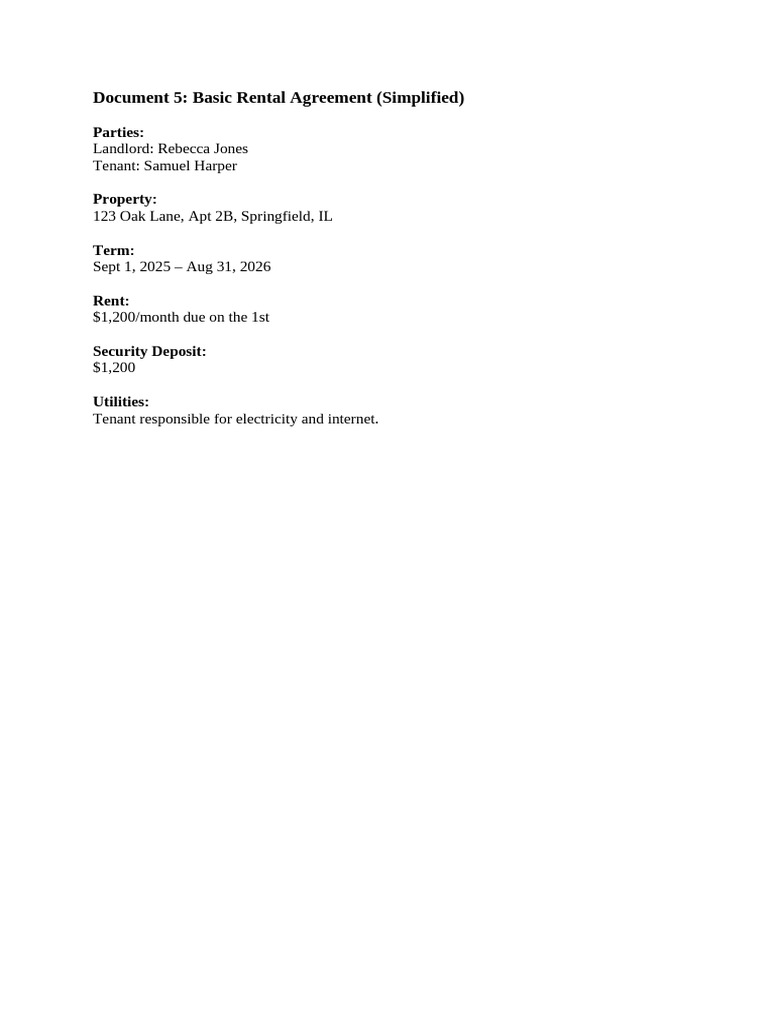 Simplified Rental Agreement Sample | PDF