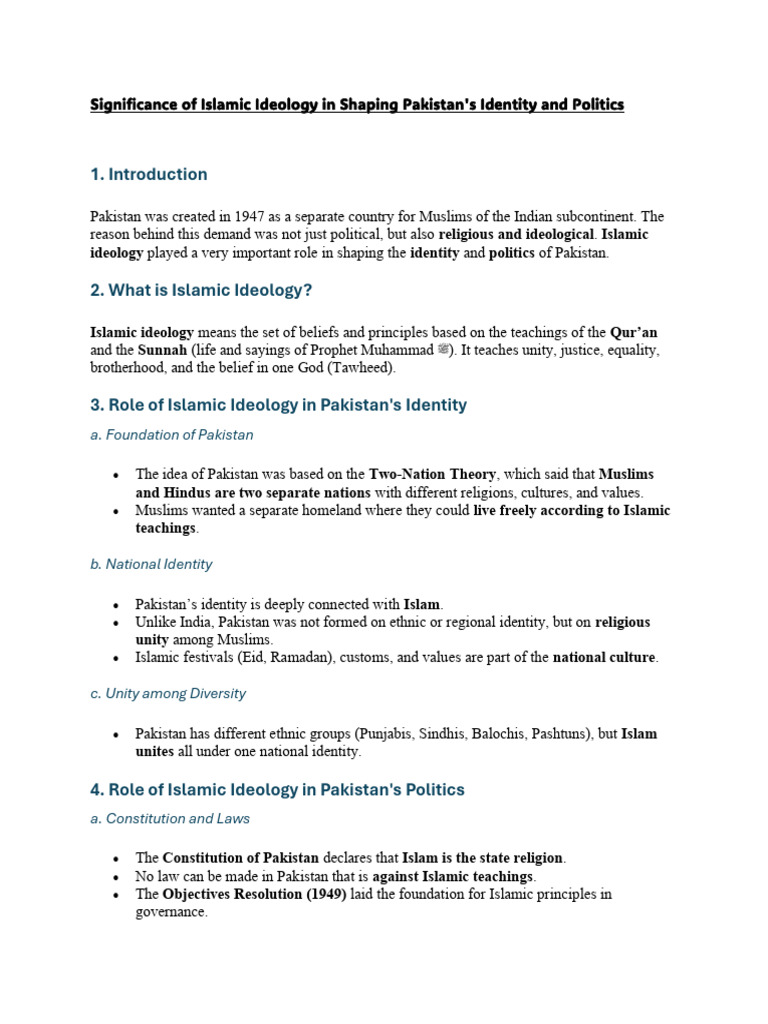 Islamic Ideology's Role in Pakistan | PDF | Pakistan | Two Nation Theory