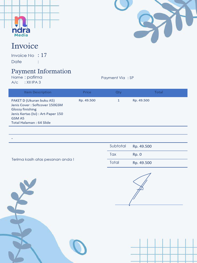 Invoice for Paket D Order - Rp. 49,500 | PDF